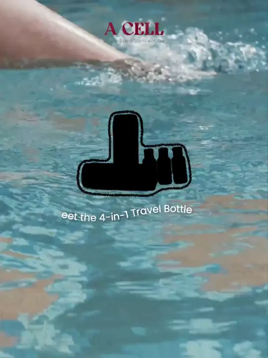 Beauty product client work: a travel bottle filmed in a pool